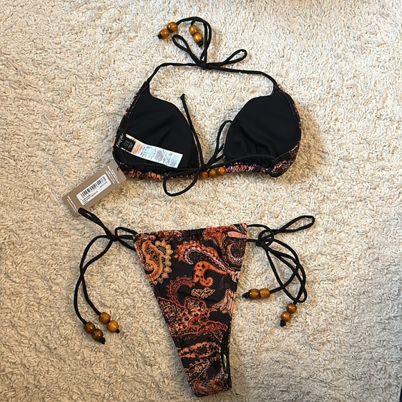NWT Nasty Gal Paisley Beaded Triangle Bikini Set - Picture 2 of 9